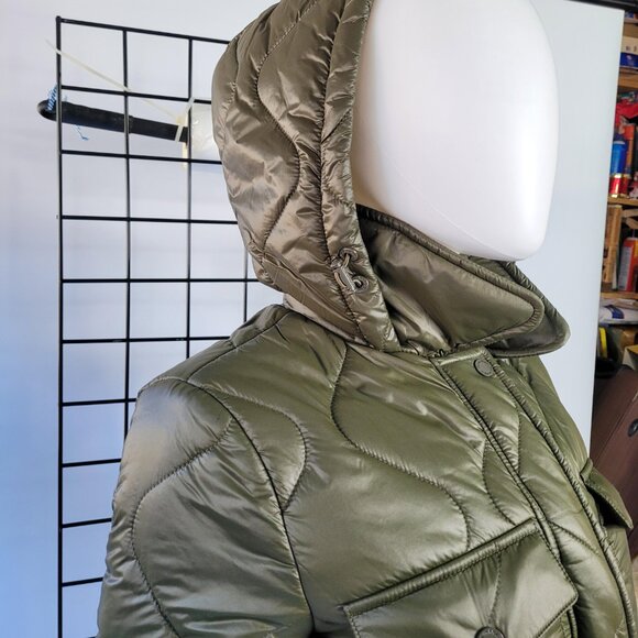 Calvin Klein Olive-Khaki Bubble Coat | Stylish & Warm Puffer Jacket | Size XS - Picture 3 of 14
